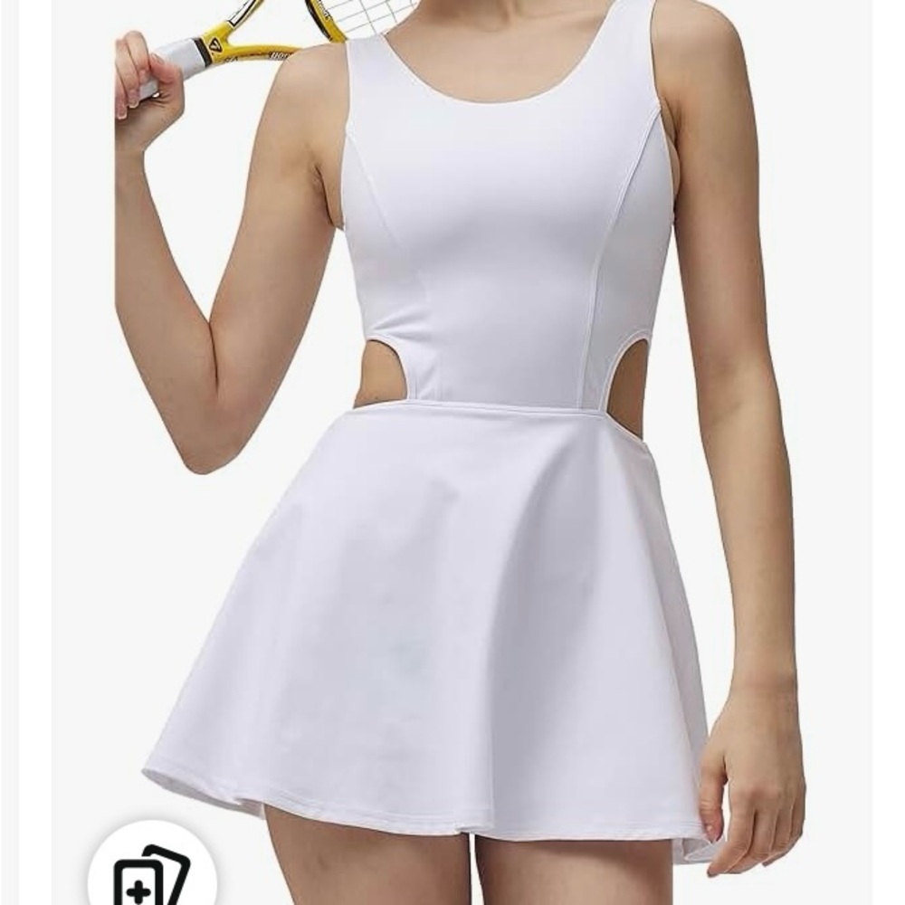 White Women's tennis dress with built in shorts and bra
